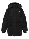 Msgm Logo Hooded Coat In Black