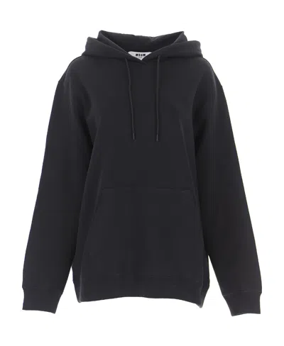Msgm Logo Hooded Sweater In Black