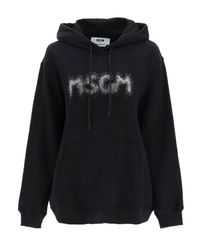 Msgm Logo Hooded Sweater In Black