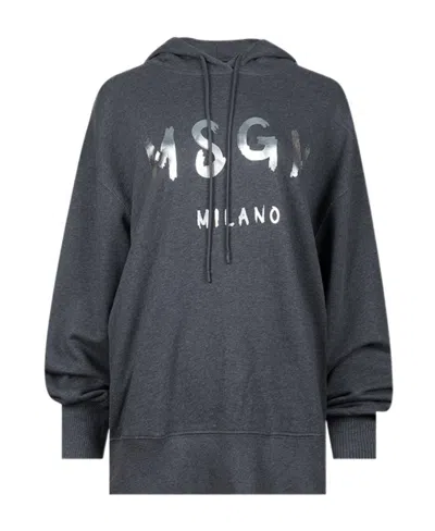 Msgm Logo Hooded Sweater In Black