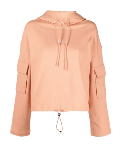 Msgm Logo Hooded Sweater In Pink
