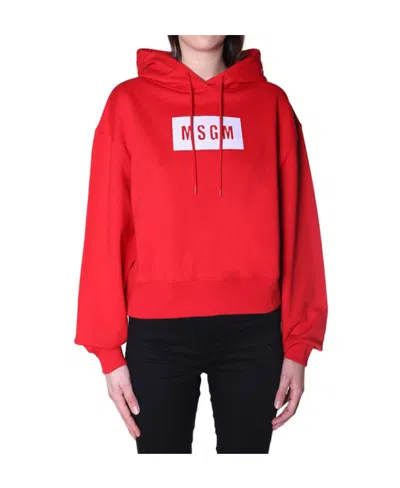 Msgm Logo Hooded Sweater In Red