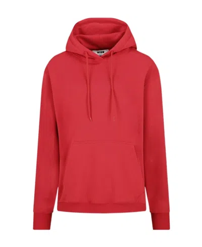 Msgm Logo Hooded Sweater In Red