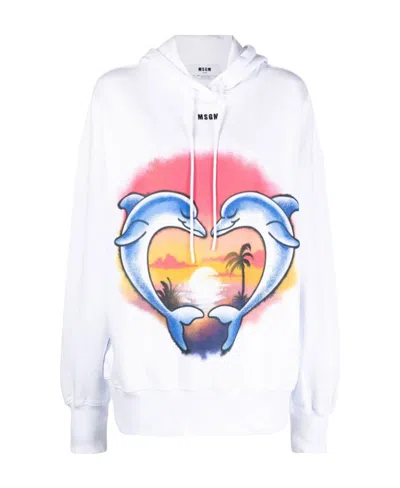 Msgm Logo Hooded Sweater In White