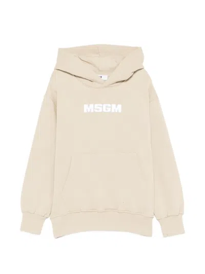Msgm Kids' Logo Hooded Sweatshirt In Neutrals