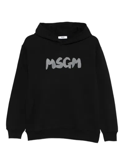 Msgm Kids' Logo Hoodie In Black