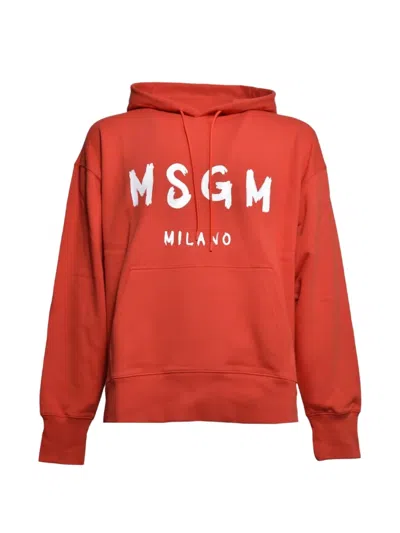 Msgm Logo Hoodie In Red