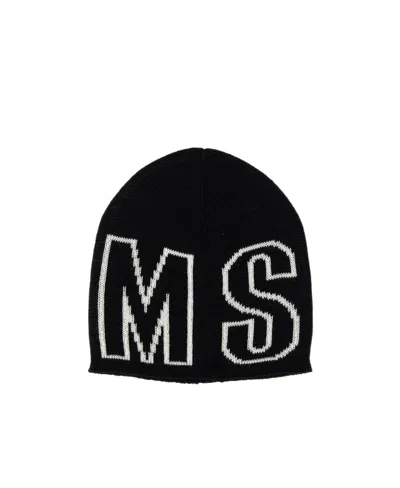 Msgm Logo Intarsia-knit Beanie In Black