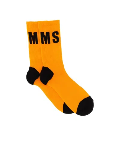 Msgm Logo Intarsia-knit Socks In Orange