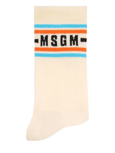 Msgm Logo-intarsia Socks In Neutral