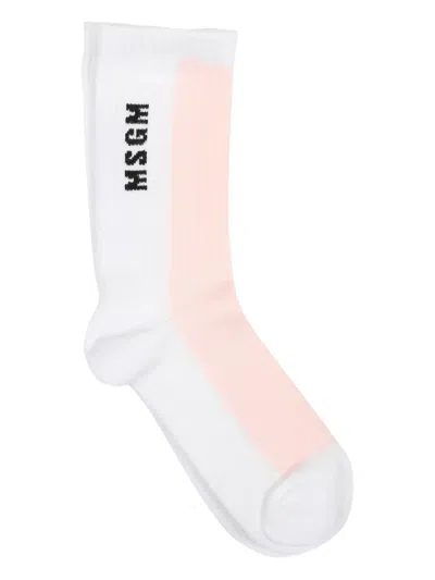 Msgm Kids' Logo-intarsia Socks In White