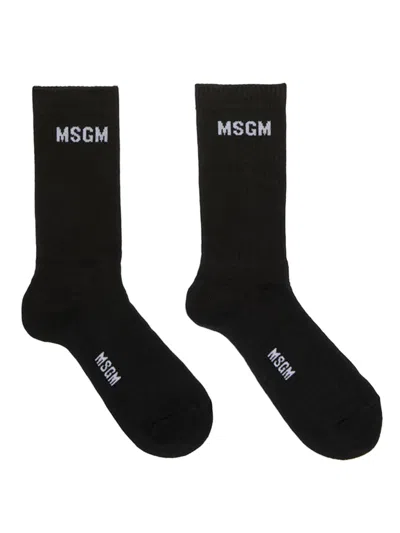 Msgm Logo-jacquard Cotton Blend Socks In Black