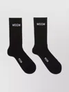 Msgm Ribbed Crew Length Socks With Jacquard Logo In Black
