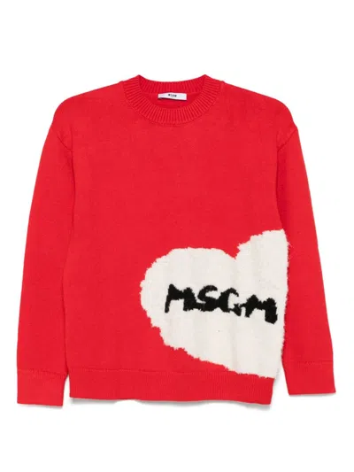 Msgm Kids' Logo-jacquard Dress In Red