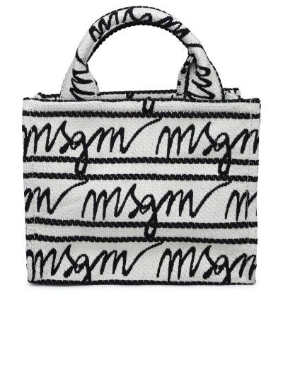 Msgm Logo Jacquard Open Top Tote Bag In Ecru/black