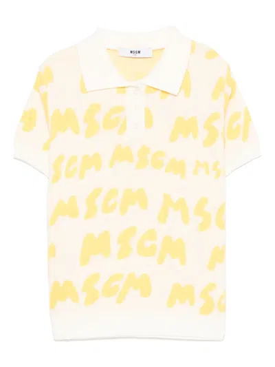 Msgm Kids' Logo-jacquard Polo Shirt In 中性色