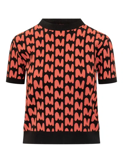 Msgm Logo-jacquard Short-sleeve Sweater In Red