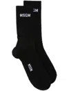 Msgm Ribbed Crew Length Socks With Jacquard Logo In Black