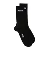 Msgm Ribbed Crew Length Socks With Jacquard Logo In Black