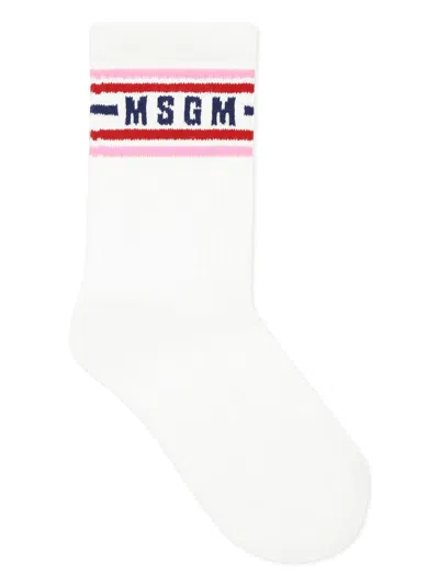 Msgm Kids' Logo-jacquard Socks In White