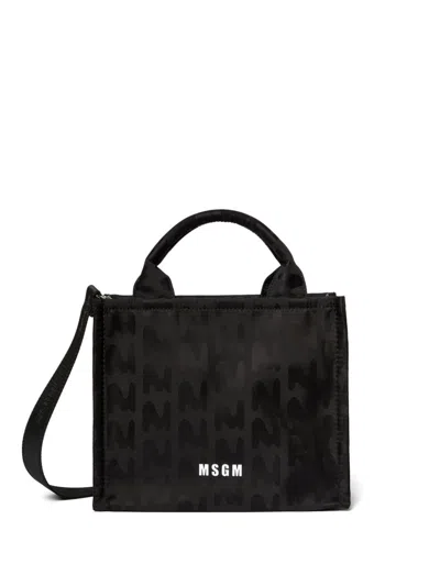 Msgm Logo-jacquard Tote Bag In Black