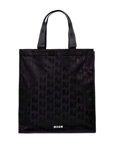 Msgm Logo-jacquard Tote Bag In Black
