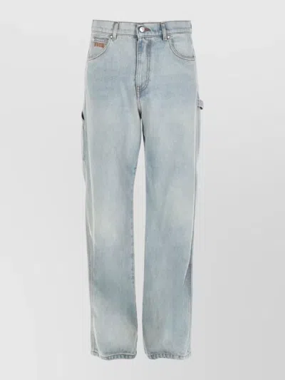 Msgm Logo Jeans Straight Leg Five Pocket In Blue