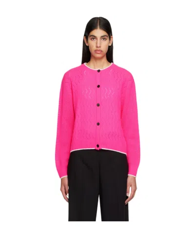 Msgm Logo Knitted Cardigan In Pink