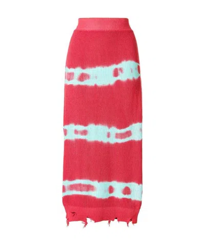 Msgm Logo Knitted Skirt In Red