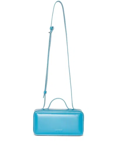 Msgm Logo Leather Cross Body Bag In Blue