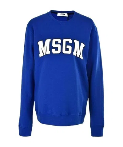 Msgm Logo Letter Printed Sweater In Blue