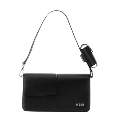 Msgm Logo-lettering Shoulder Bag In Black