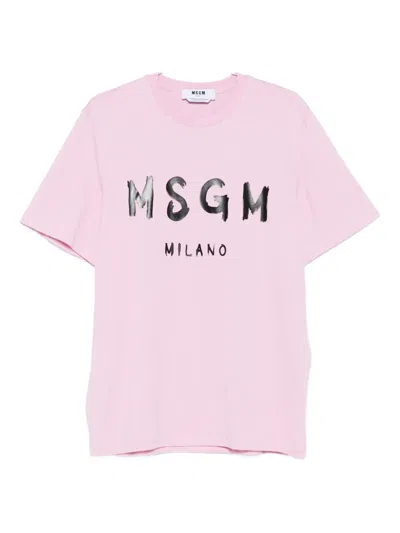 Msgm Logo-lettering T-shirt In Pink