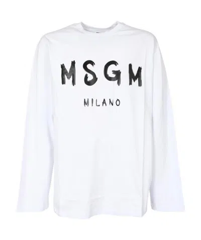 Msgm Logo Long-sleeve T-shirt In White