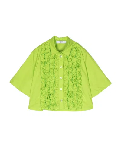 Msgm Logo Long-sleeved Shirt In Green