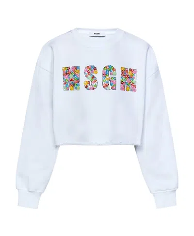 Msgm Logo Long-sleeved Sweater In Blue