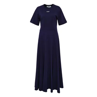 Msgm Logo Maxi T-shirt Dress In Blue