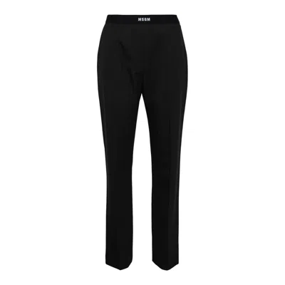Msgm Logo On Waistband Pants In Black