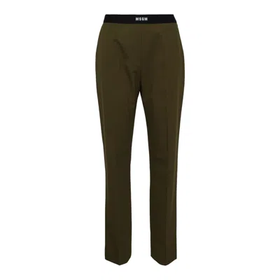 Msgm Logo On Waistband Pants In Brown
