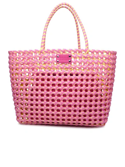 Msgm Logo Patch Basket Bag In Pink