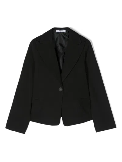 Msgm Kids' Logo-patch Blazer In Black