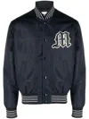 Msgm Navy Embroidered Bomber Jacket In Blue