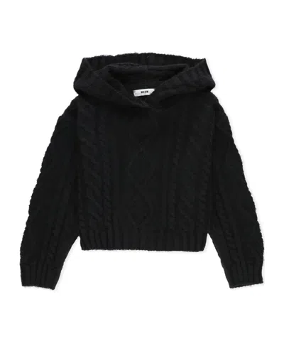 Msgm Logo-patch Cable-knit Jumper In Black