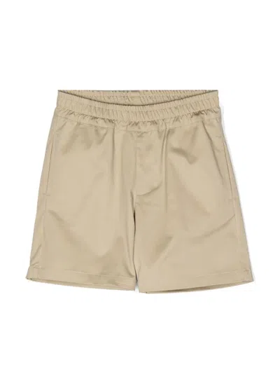 Msgm Kids' Logo-patch Cotton Shorts In Neutrals