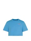 Msgm Logo-patch Cropped T-shirt In Blue
