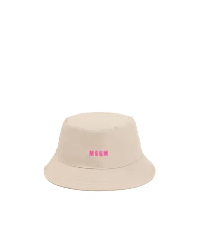 Msgm Logo Embroidered Bucket Hat In Nude