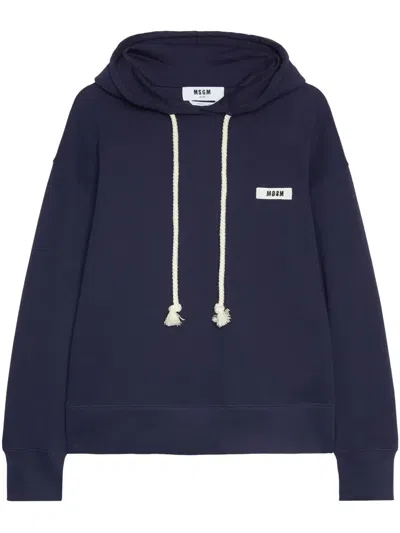 Msgm Logo-patch Hoodie In Blue