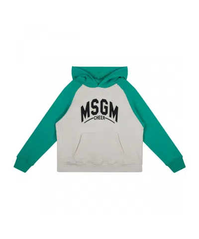 Msgm Logo-patch Hoodie In Green