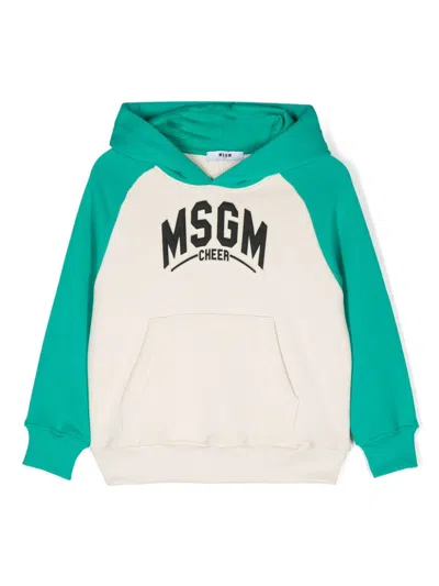 Msgm Kids' Logo-patch Hoodie In Neutrals