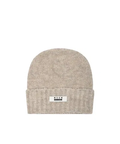 Msgm Kids' Logo-patch Knitted Beanie In Nude